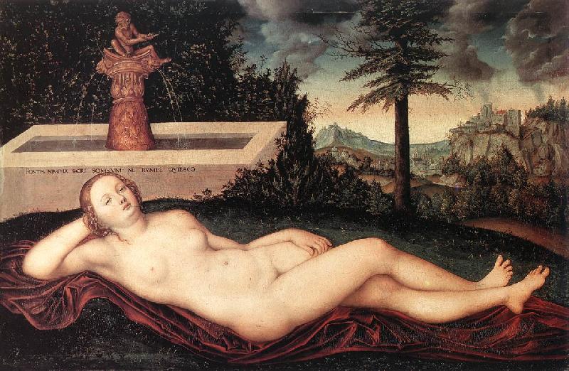CRANACH, Lucas the Elder Reclining River Nymph at the Fountain fdg Sweden oil painting art